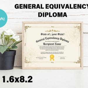 GED Diploma Certificate Template, GED Canva Template, School Equivalency Diploma, Instant Download, Diploma Certificate