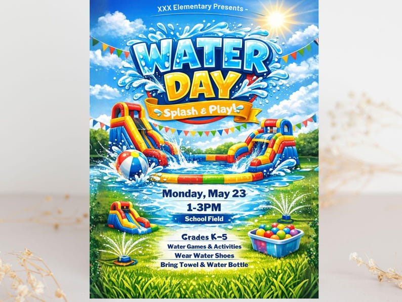 Splash Day Design Water Day Flyer Template | Editable Canva Splash Day Poster (8.5x11 ...