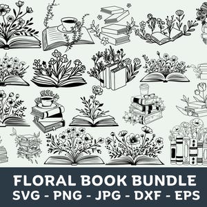 Floral Book SVG, Book Svg bundle, Books with Flowers Svg, Reading book Svg, wildflowers book bundle svg ,open book svg, stack of books svg
