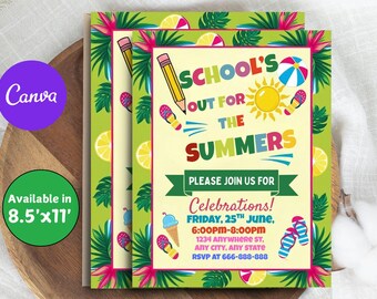Editable End of School Party Schools Out Party Invitation, Schools Out Party Invite, School's Out Instant Download Summer Invite with CANVA