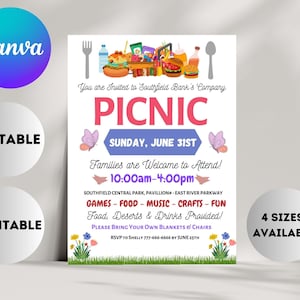 Company Picnic Flyer Editable Canva Template, Family Picnic fundraiser invitation, Customer Appreciation flyer