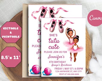 Tutu Cute Birthday Invitation, Ballerina Invitation, 2nd Birthday Invite, Girls Birthday Invite, Second Birthday Invitation
