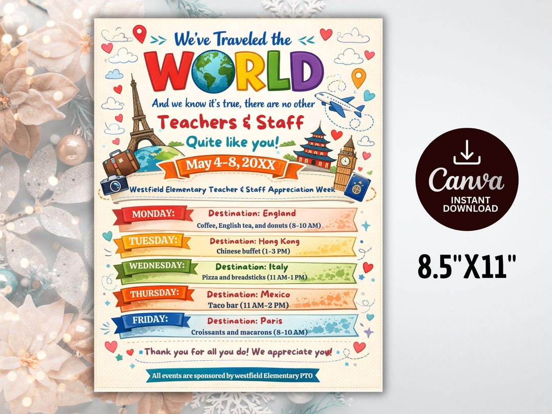International Teacher Appreciation Week Itinerary Flyer (canva Template ...