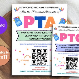 PTO PTA Meeting Flyer Template, Editable PTA Flyer Template, Instant Digital Download, Printable Canva Template, Editable Template