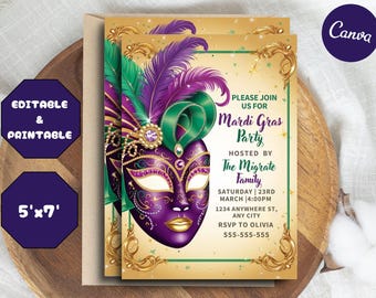 Mardi Gras Party Invitation,Mardi Gras Party,Mardi Gras Parade Invite,Masquerade Party Invitation,Instant Download,Editable,Canva