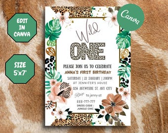 Safari Birthday Invitation, Jungle Animals Birthday Invitation, Wild One Birthday Invitation, Safari Animals Baby Shower, Editable Template