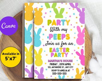 Editable Peeps Bunny Easter Party Invitation Template (Instant Download)