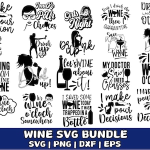 Wine Quotes Svg Bundle, Wine Svg, Drinking Svg, Wine Quotes, Wine glass svg, Funny Quotes, Sassy, Wine Sayings, Png, Eps, Clipart, Cricut