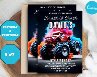Monster Truck Birthday Invite Monster Truck Party Monster Invitation Invitation For Boys Printable Birthday Invite Editable Invites