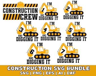 Squadra di costruzione SVG, maglietta di compleanno PNG, appaltatore, sto scavando e compleanno di costruzione svg, escavatore Svg, maglietta di compleanno per ragazzi Svg,