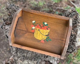 Vintage Cottage Core Strawberry Wood Serving Tray