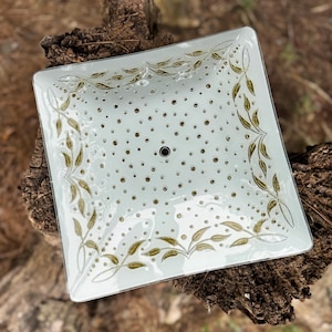 Vintage Square Glass Ceiling Light Shade - 1950s White with Gold Polka Dots and Grass Motif - Mid Century Modern 15 Inch Fixture Cover - MCM