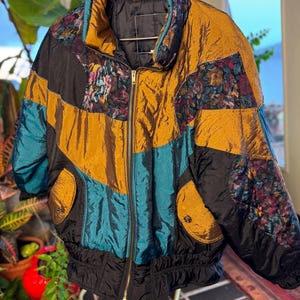 Vintage 1980s Baroque Print Ski Jacket - Oversized Retro Windbreaker Puffer - Bold Pattern Statement Coat - Womens 2X Oversized