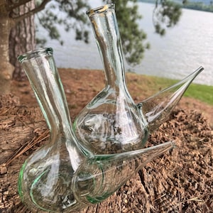 Recycled Glass Decanter Carafe Set VIDRECO La Mediterranea Green Glass Rustic Bottles Farmhouse Display Boho Kitchen Decor
