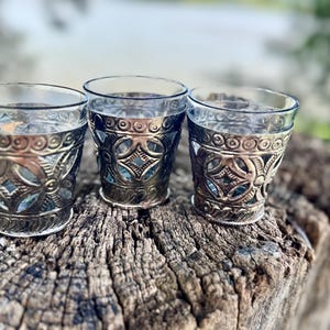 Vintage Glass Pewter Barware Glasses - Set of 3