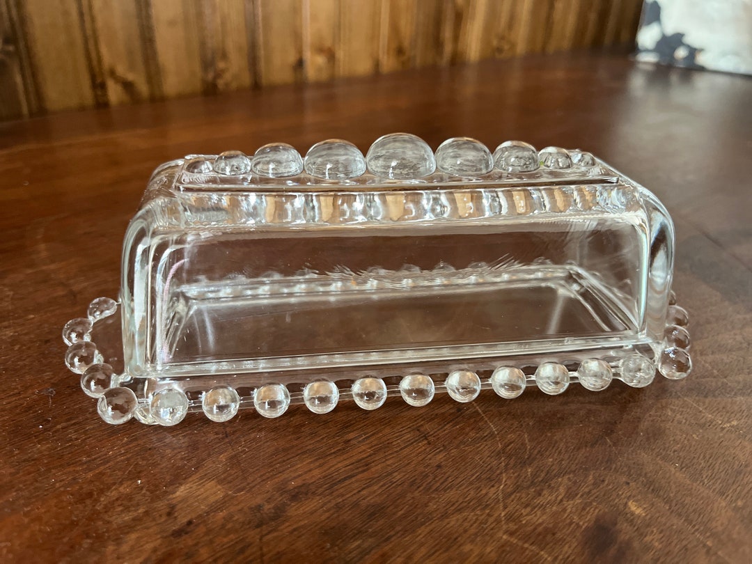 Vintage MID CENTURY Imperial Glass Candlewick Butter Dish Rectangle