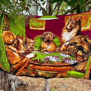 Vintage tapijt met speelkaarten voor honden ENORM 47 x 32 inch