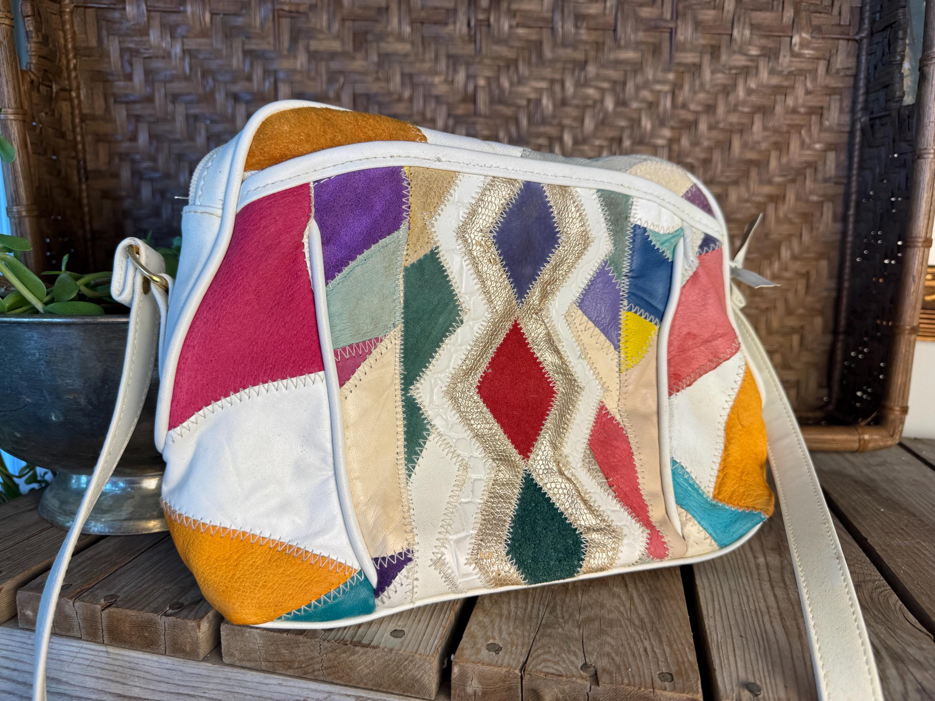 80s Vintage La Covina Genuine Leather Multi-color Patchwork Backpack 80s Leather Patchwork Backpack| Vintage brown bohoncool bag  main image 2