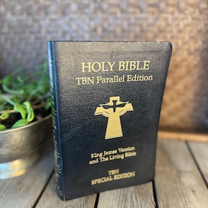 1981 TBN Parallel Bible - KJV & TLB Special Edition - Black Gold Binding - Signed Christian Collectible - Christmas 1992 Dedication