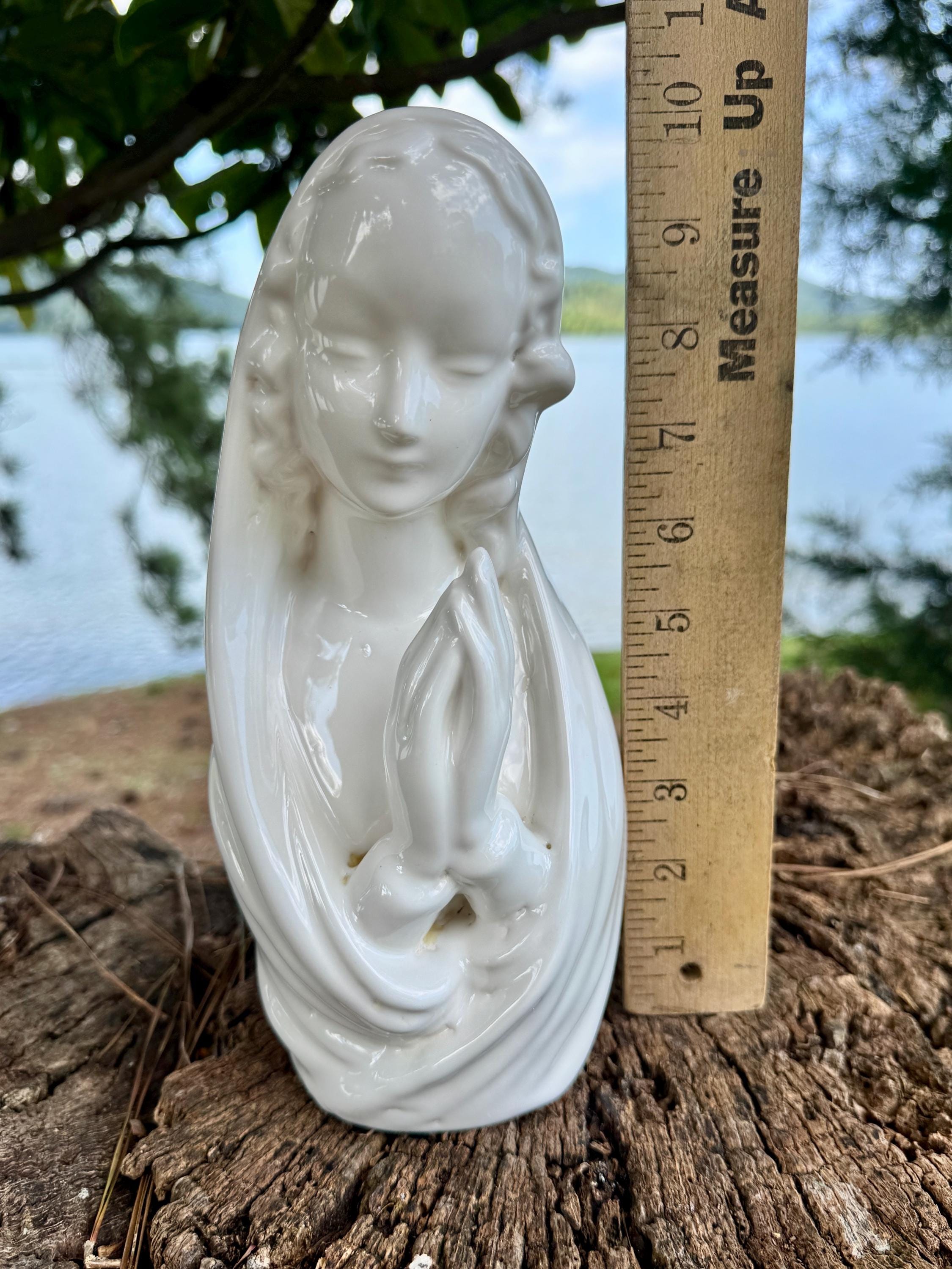 ヴィンテージ ミッドセンチュリー 聖母マリア 胸像 - 白い陶器製 祈る