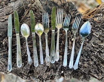 Rogers - Grace - Embassy - National Silver - Vintage Silverplate Silverware Lot - Mixed Forks Knives Teaspoons Collectible