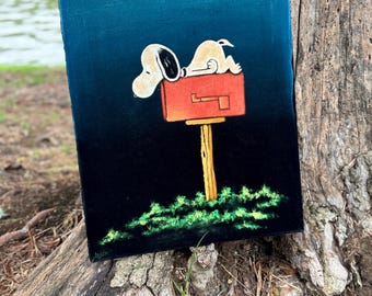 Vintage Snoopy Velvet Painting – Hand-painted Black Velvet Art