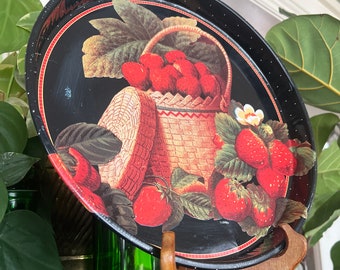 Vintage Cottage Core Strawberry Metal Serving Tray