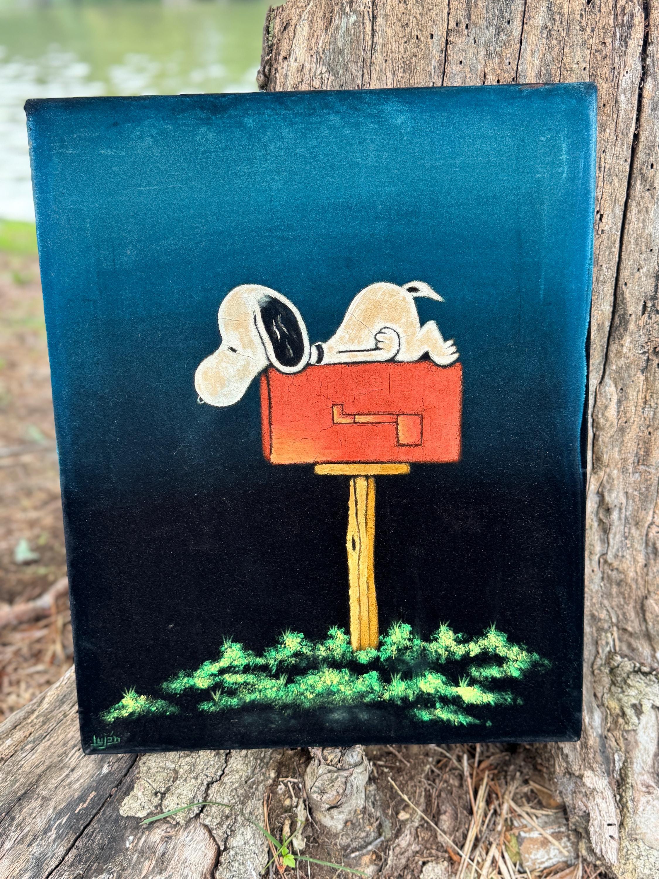 Vintage Snoopy Velvet Painting – Hand-painted Black Velvet Art