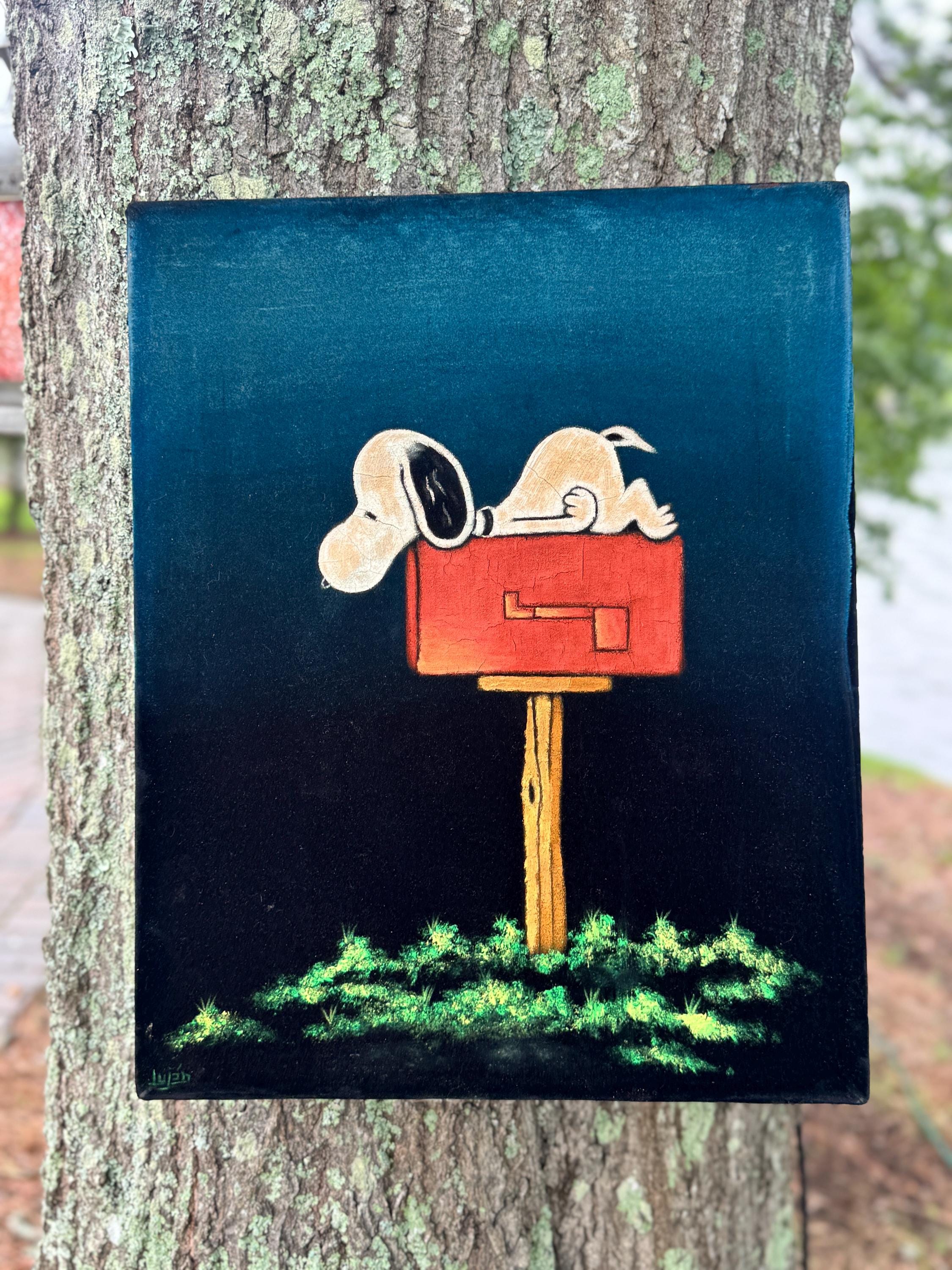 Vintage Snoopy Velvet Painting – Hand-painted Black Velvet Art