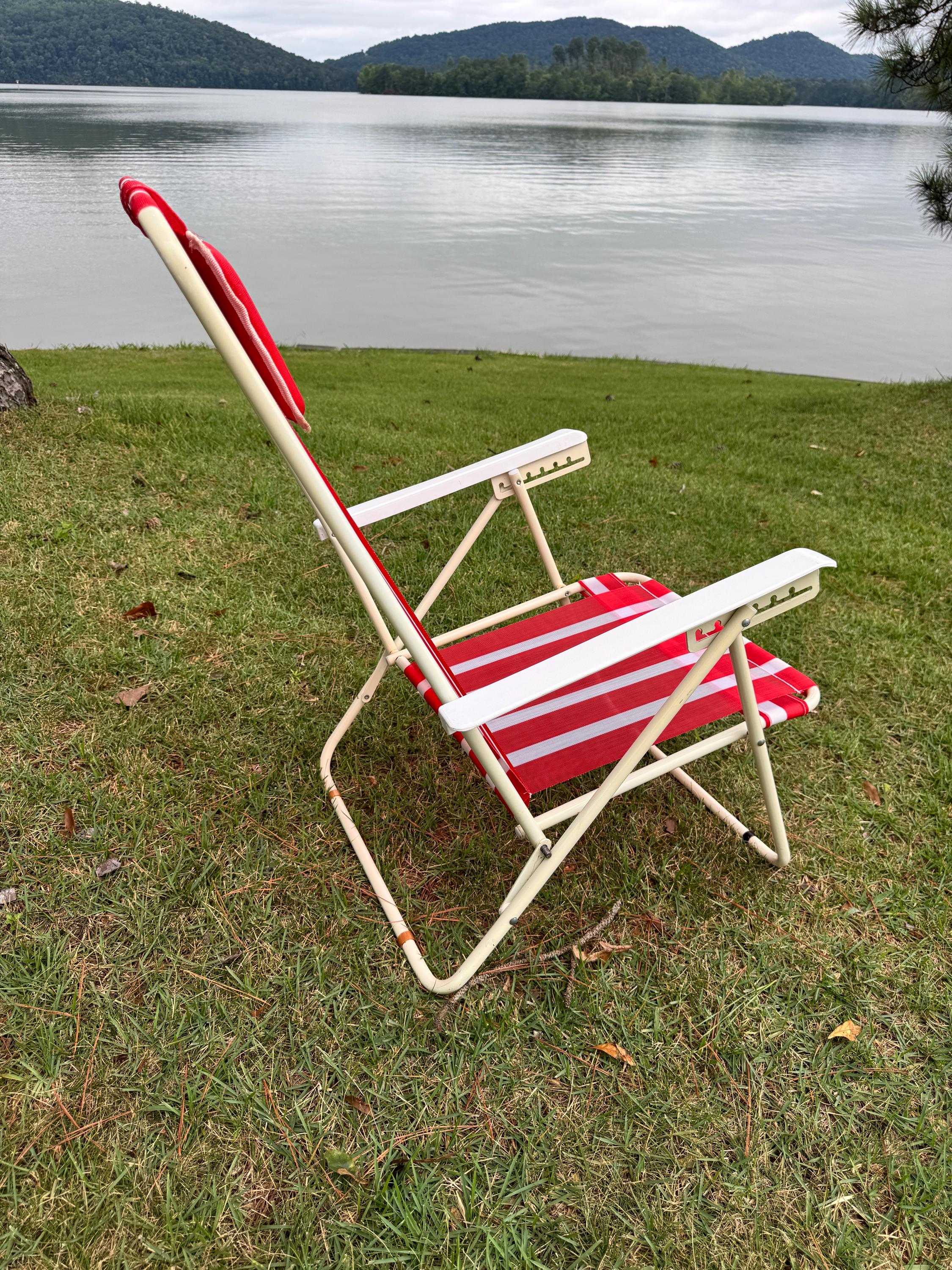 Vintage Folding Beach Chair - Red and White Stripes - Low Profile