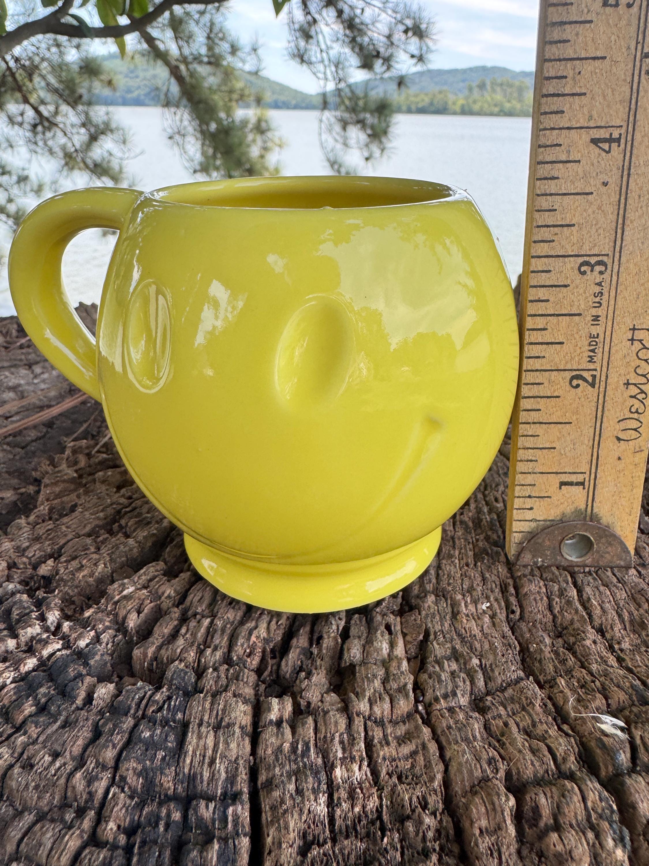 Vintage Mccoy Smiley Face Mug - Happy Face Pottery Cup - Bright 