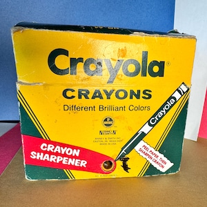 Vintage Crayola 64 Ct Crayon Box - 1980s Partial Set - Used Crayons - Retired Colors - Lemon Yellow - Blue Gray - Orange Red - Yellow Orange