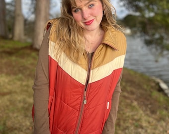 70s Vintage TriColor Windbreaker Winter Puffer Vest XL