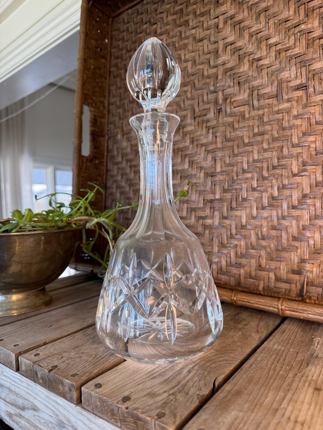 Vintage Atlantis Cut Crystal Glass Decanter - Ornate Heavy Lead