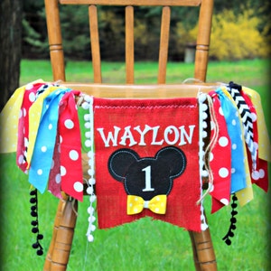 Mickey Mouse Birthday Decorations, High Chair, First Birthday Banner, Photo Prop, Backdrop, Mickey Clubhouse, Garland, Childrens Name Banner
