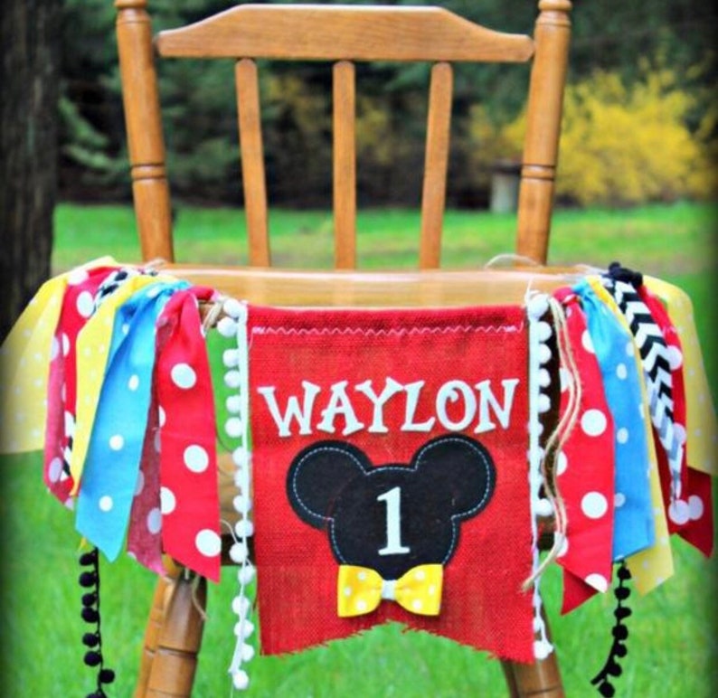 Vintage Mickey Personalized Birthday Banner High Chair Backdrop Photo Prop Mickey Mouse Birthday Banner 1st Birthday decor