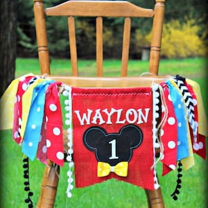 Mouse Birthday Highchair Banner, Christmas High Chair Garland, Photo Prop, Backdrop, Personalized Clubhouse, Decoration, 1st