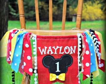 Mickey Birthday Banner || 1st Birthday|| Mouse Decorations || Backdrop || Photo Prop || Bunting ||  First Birthday