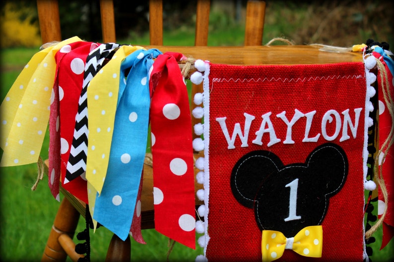 Vintage Mickey Personalized Birthday Banner High Chair Backdrop Photo Prop Mickey Mouse Birthday Banner 1st Birthday decor