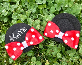Personalized Minnie Mouse ears with bow, Birthday party, Clip on Minnie ears,headband, lightweight, Christmas gift, under 20