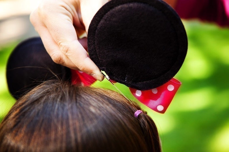 Minnie Mouse Ears, Hair Clips, Minnie Bow, Headband , Christmas, Red and White, Clip On, Mouse ear, mouse headband, costume image 3