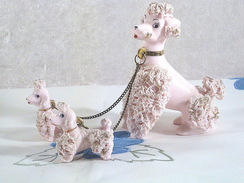 Vintage Spaghetti Poodles Figurine Mid Century Porcelain Set Etsy
