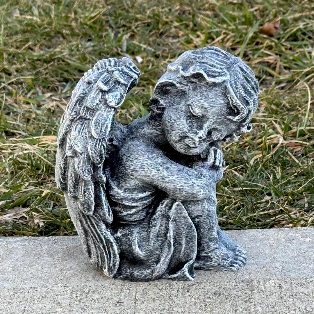 Concrete Sleeping Angel Statue Memorial Garden Cherub Sculpture Outdoor ...