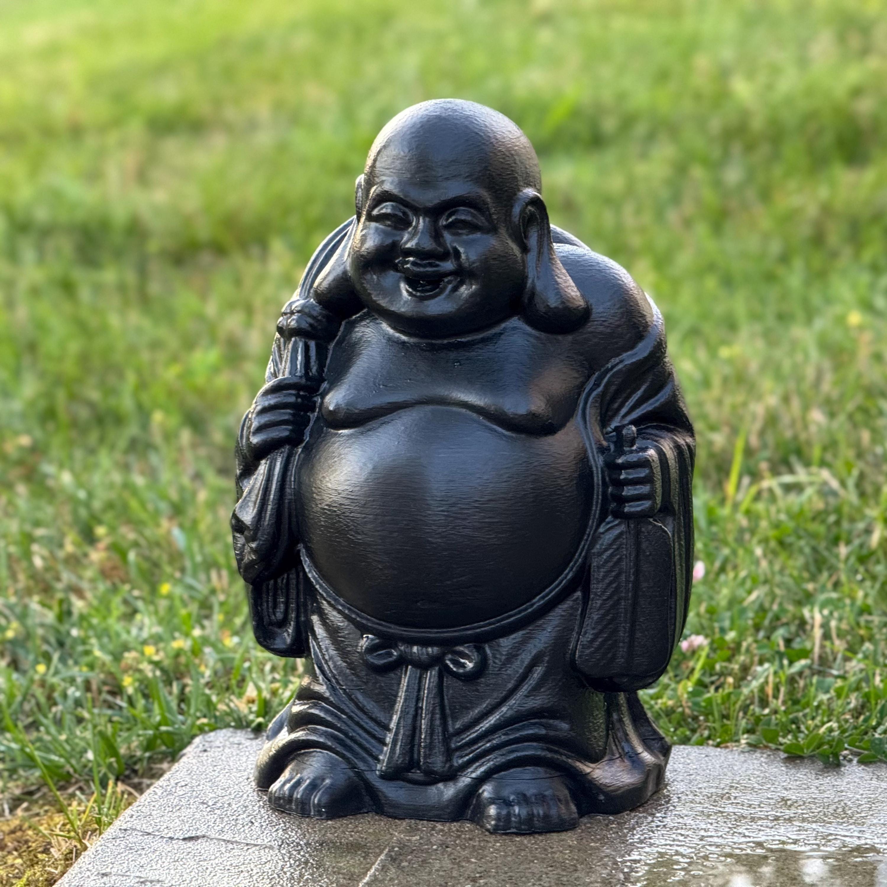 Black Laughing Buddha Statue Garden Decor Resin Sculpture Concrete