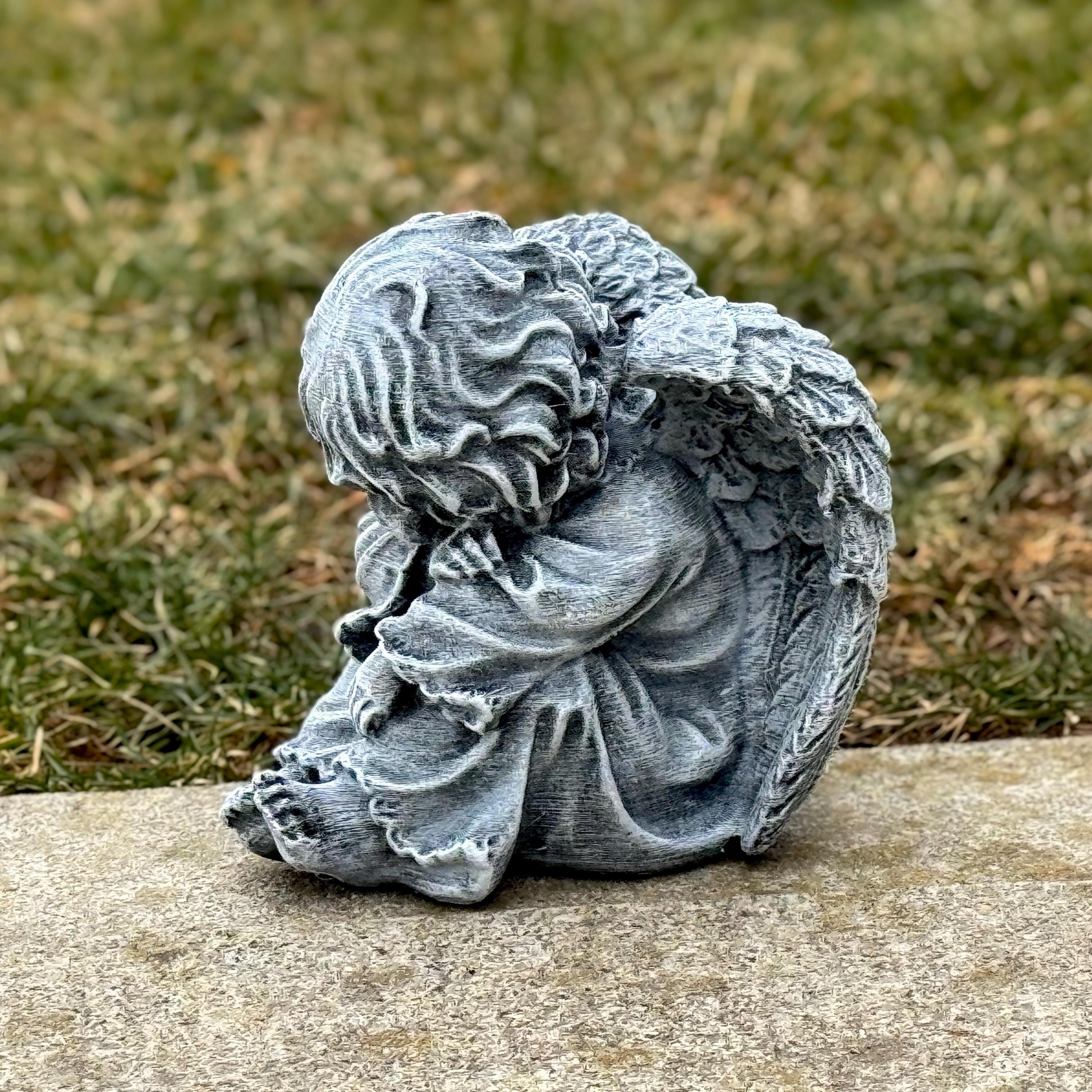 Concrete Sleeping Angel Garden Statue Memorial Cherub Sculpture Outdoor ...
