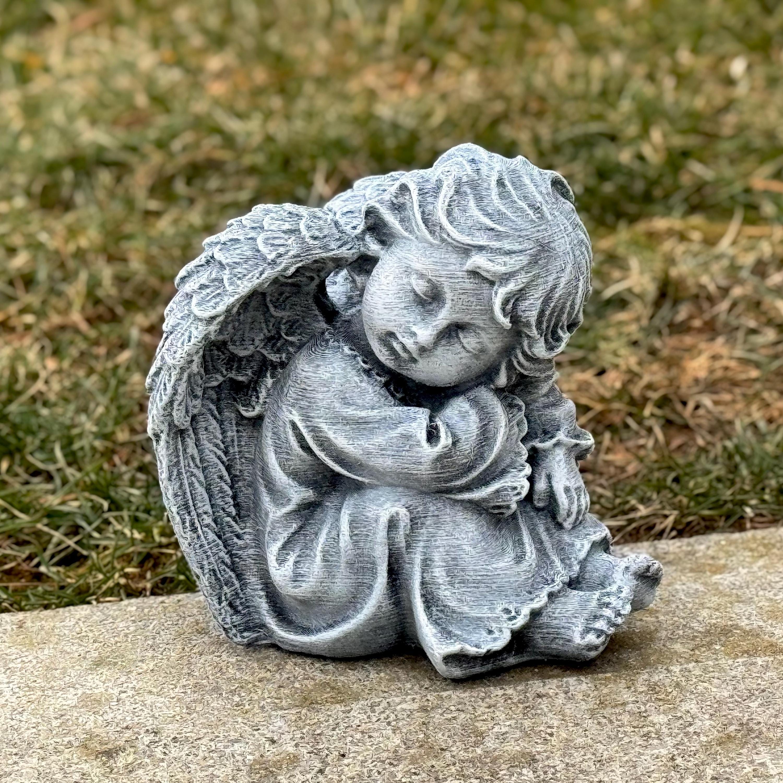 Concrete Sleeping Angel Garden Statue Memorial Cherub Sculpture Outdoor ...