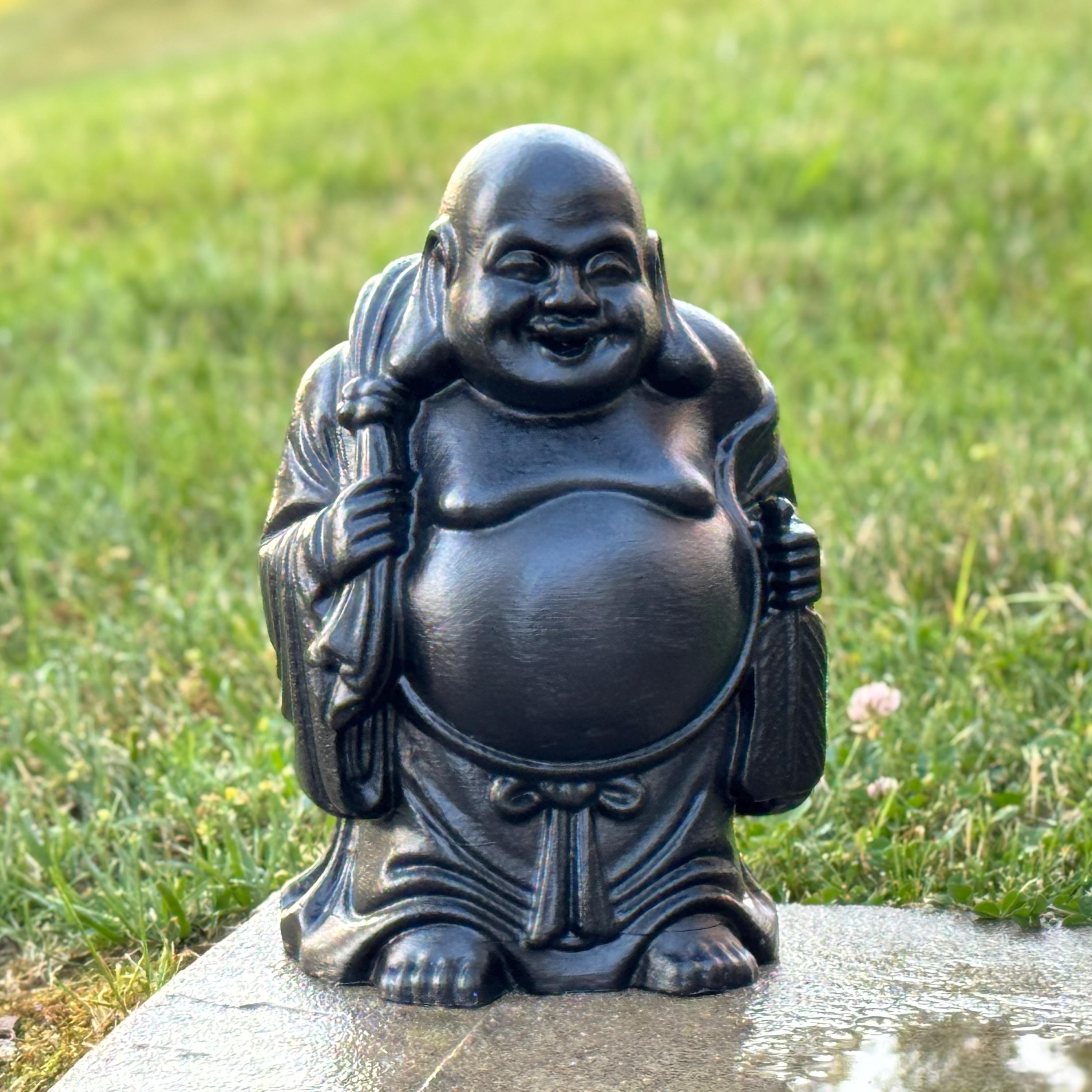Black Laughing Buddha Statue Garden Decor Resin Sculpture Concrete