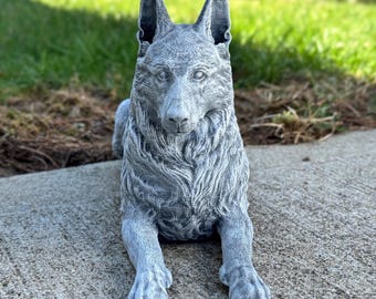 German Shepherd Concrete Garden Statue Outdoor Dog Sculpture Shepherd Figurine Lying Dog Yard Decor Pet Memorial Dog Ornament