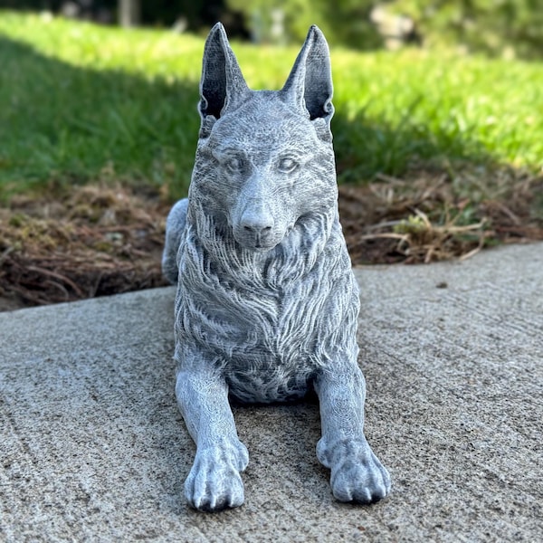 German Shepherd Concrete Garden Statue Outdoor Dog Sculpture Shepherd Figurine Lying Dog Yard Decor Pet Memorial Dog Ornament