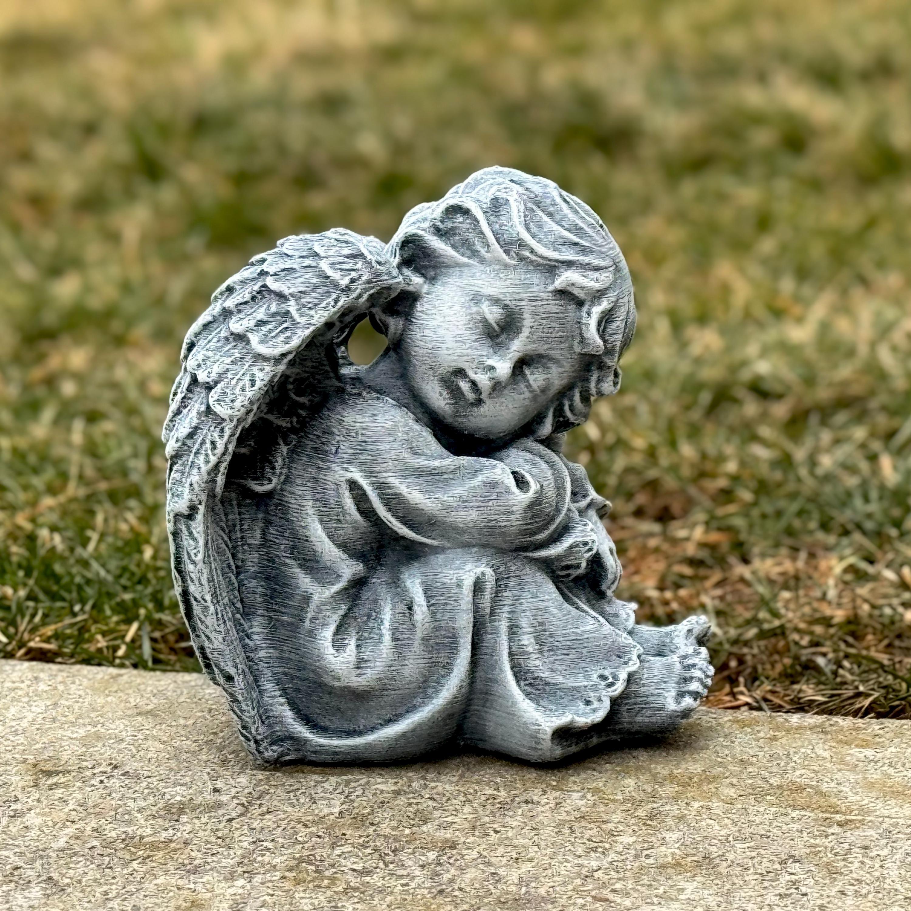 Concrete Sleeping Angel Garden Statue Memorial Cherub Sculpture Outdoor ...